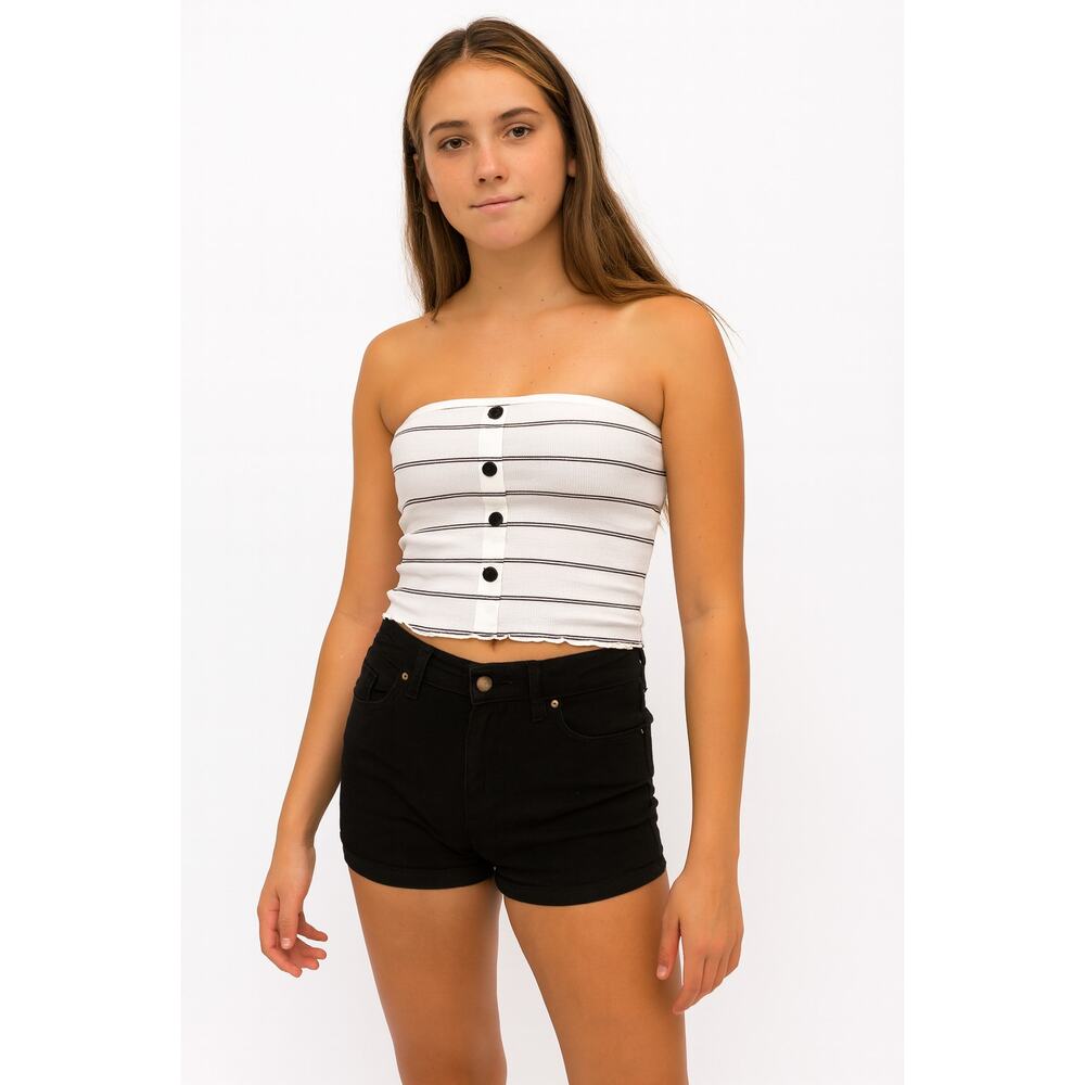 NWOT Caution to the Wind Women’s White Black Strapless Tube Top Size Large